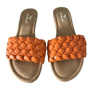 FITVALEN Braided Round Open Toe Flat Slide Sandals
